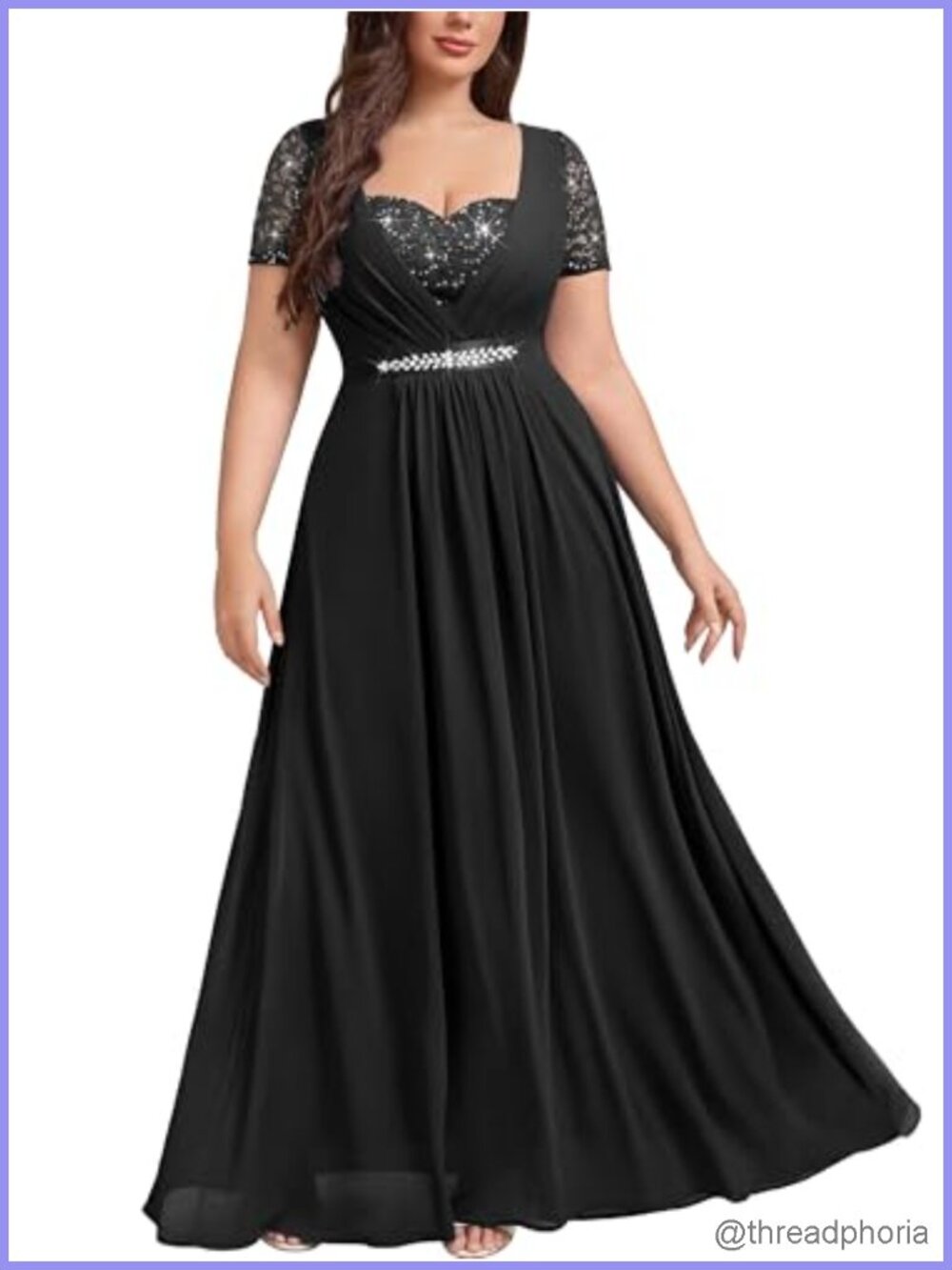 Plus Size Sequins Lace Chiffon Prom Formal Maxi Dress